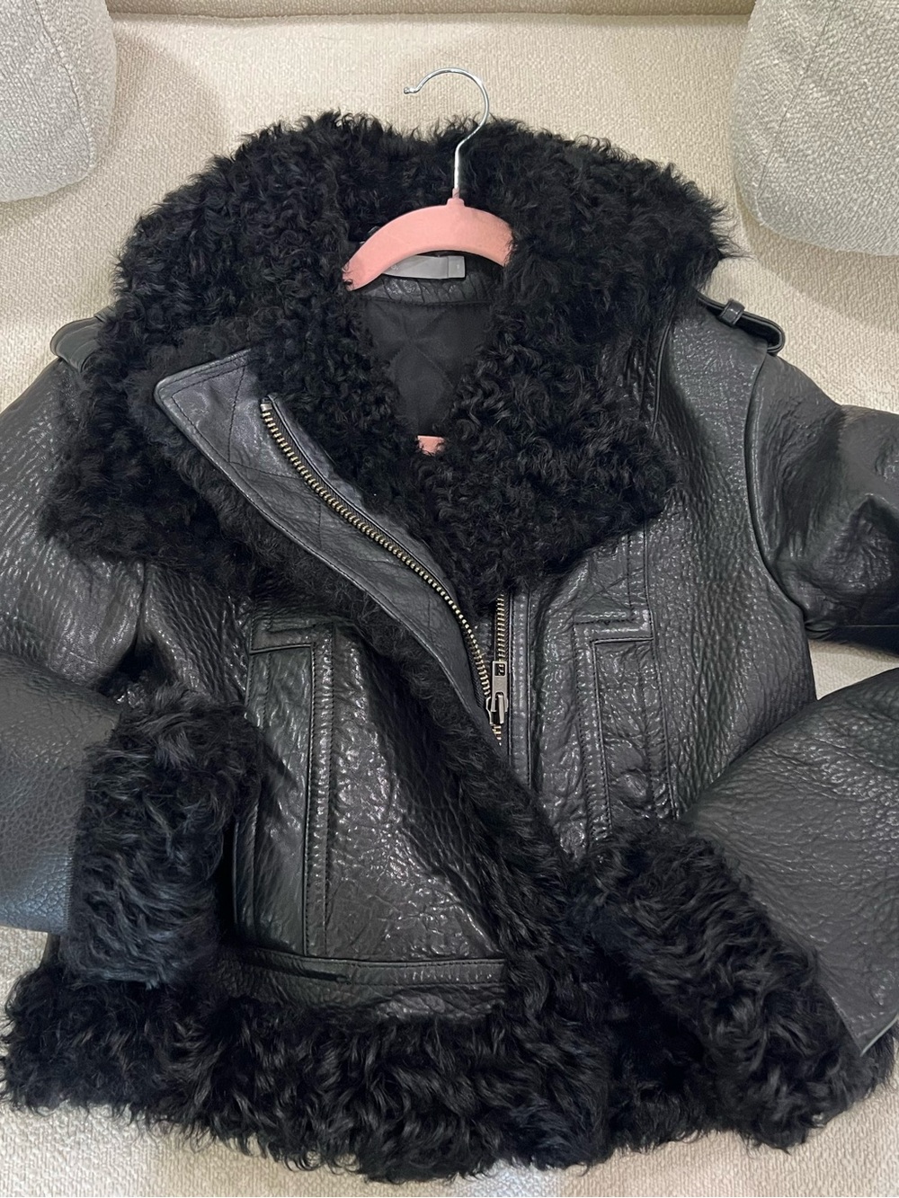 Vince Black Lamb Leather & Lamb Shearling Moto Jacket XS | Cropped Luxury Coat - Picture 2 of 10